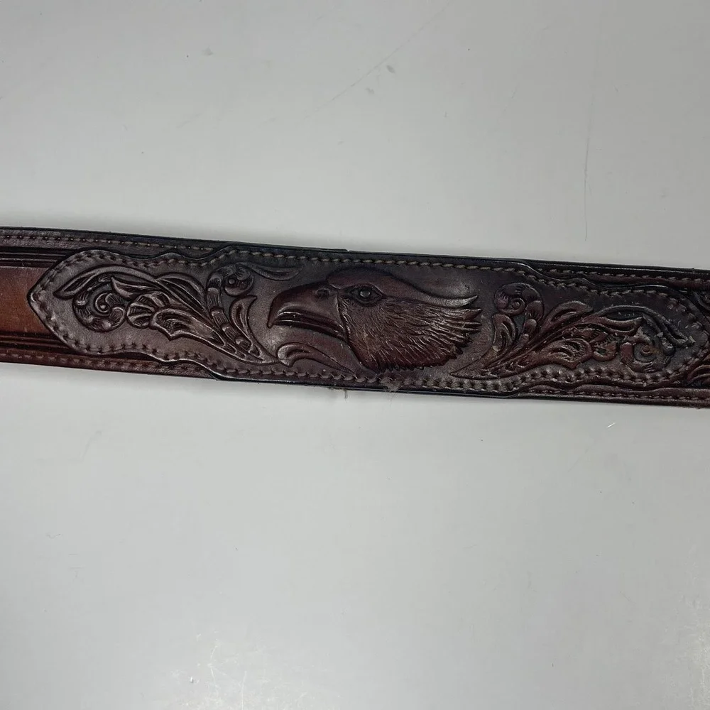 Vintage Silver Canyon Tooled Leather Eagle Belt Mens 40 Brown Western Cowboy